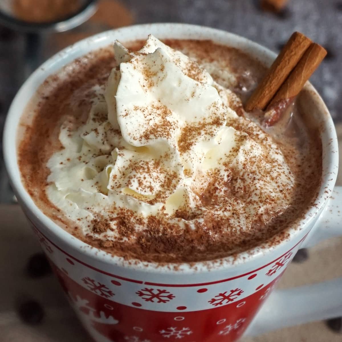 Keto hot chocolate in a holiday mug