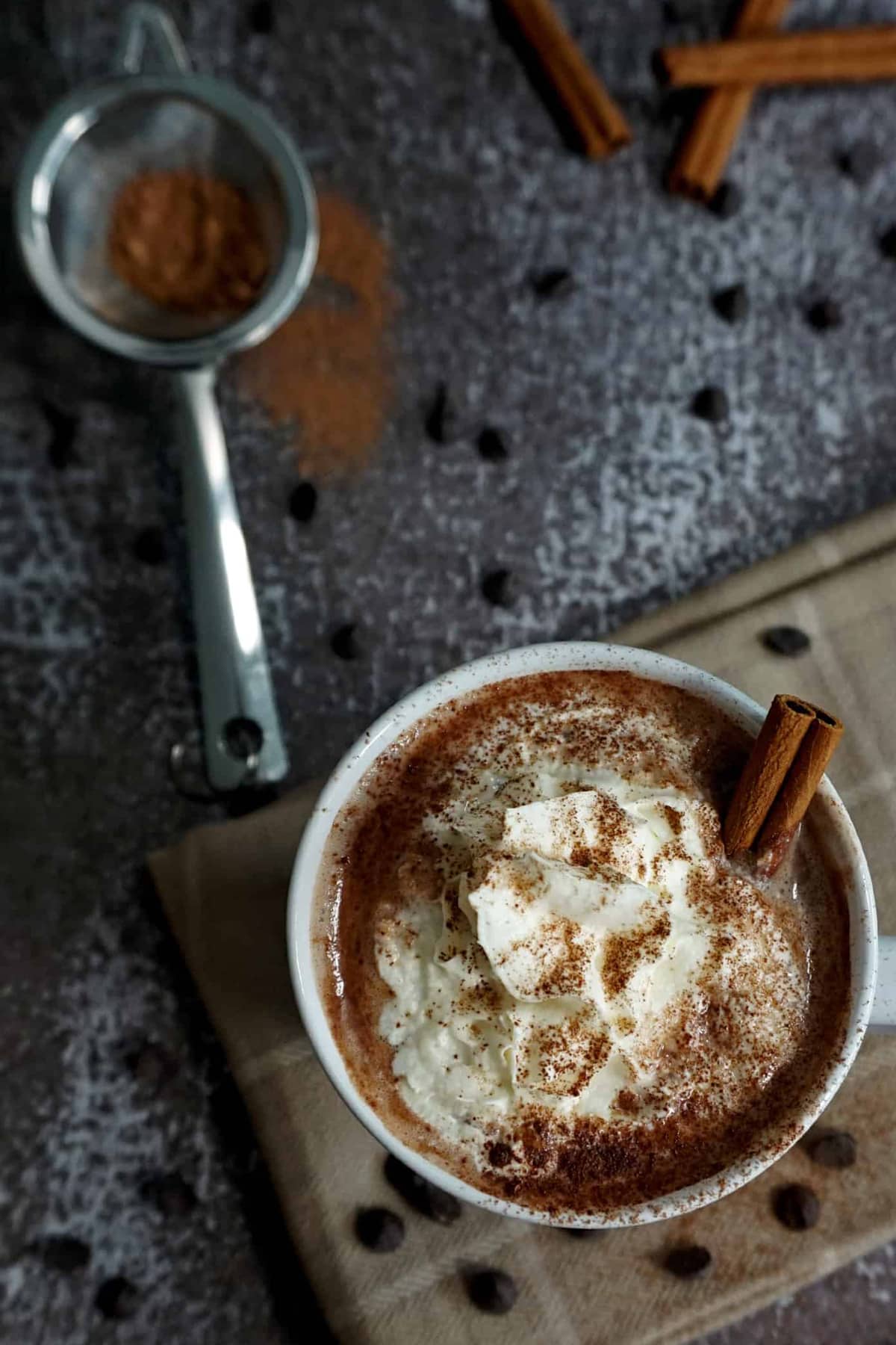 Keto hot chocolate in a holiday mug