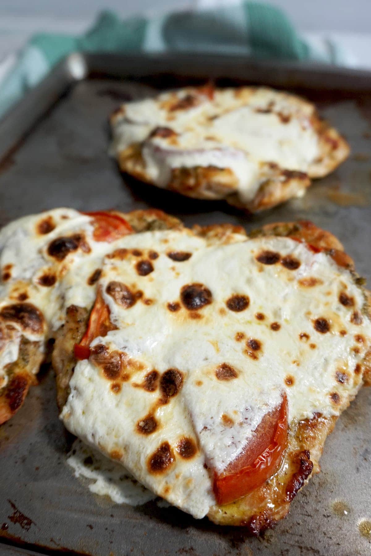Chicken Pizza on a pan right out of the oven