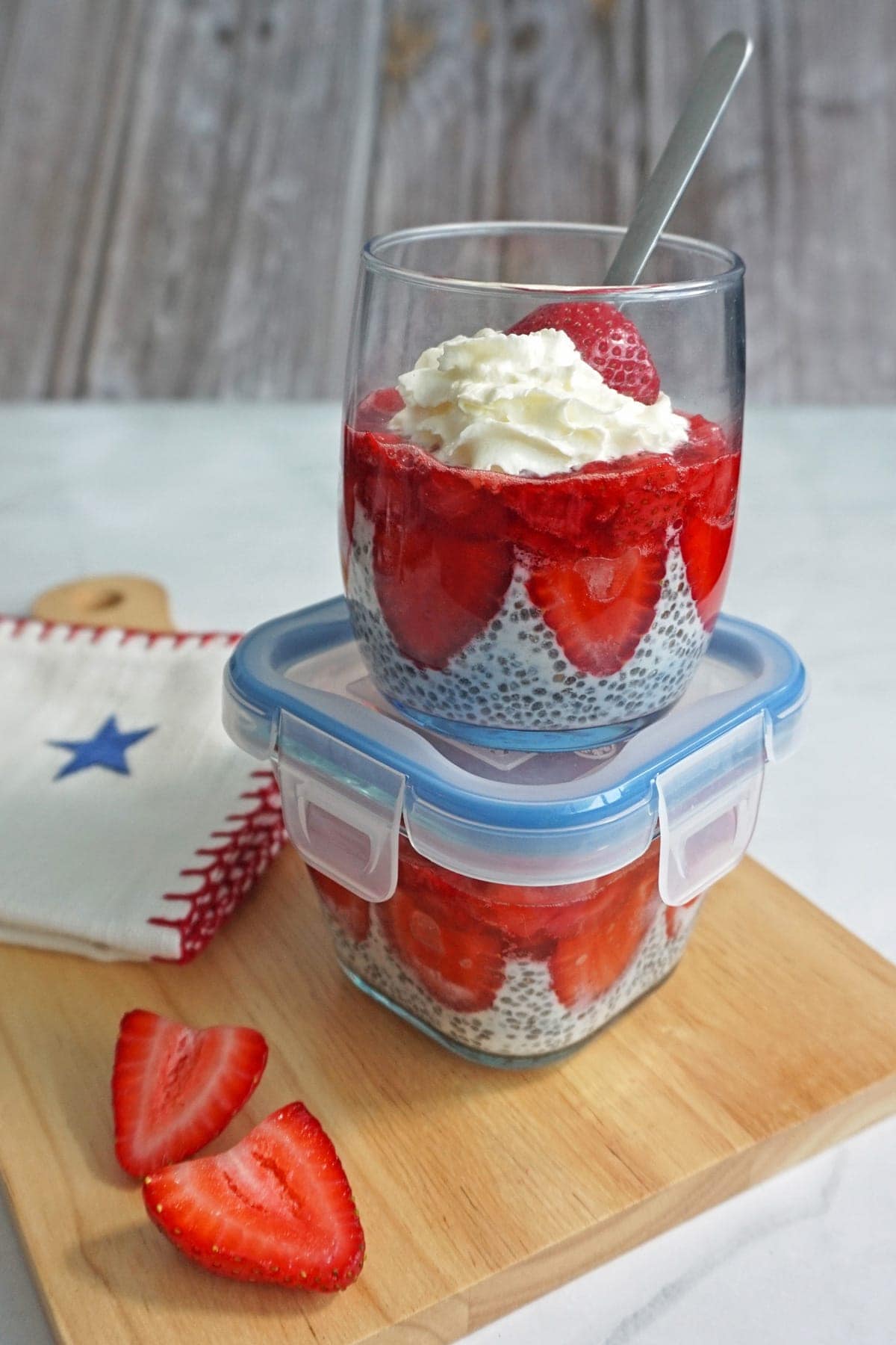 Strawberry Chia Pudding in a tupperware