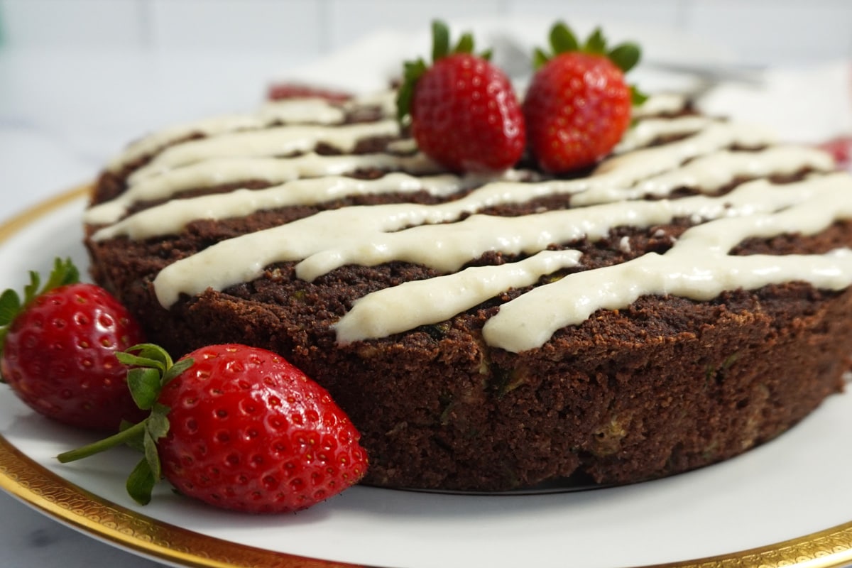 Closeup side view of the Chocolate Coffee Zucchini Cake