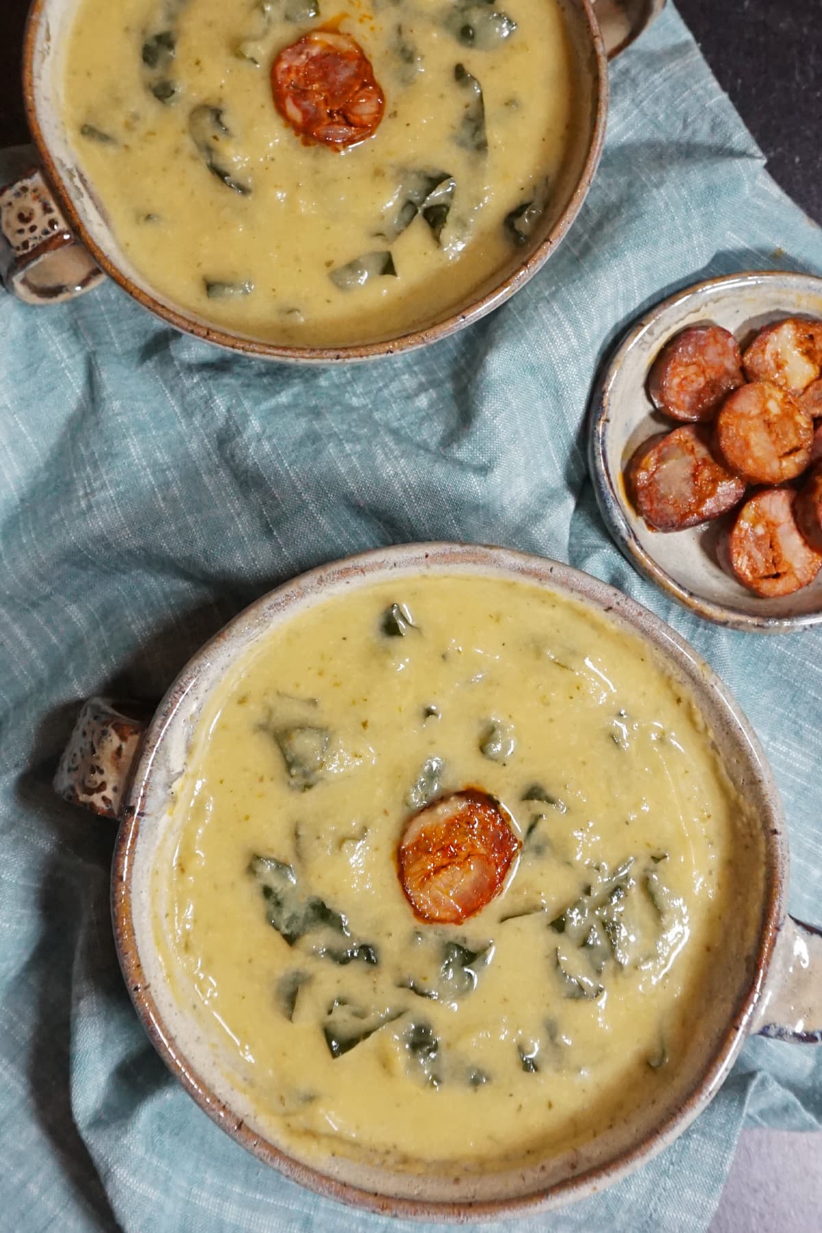 Overhead view of Caldo Verde soup