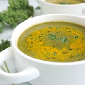 Closeup view of a bowl of soup