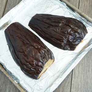 Roasted eggplant on a pan