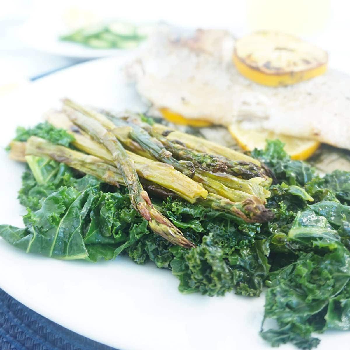 Closeup of asparagus and kale