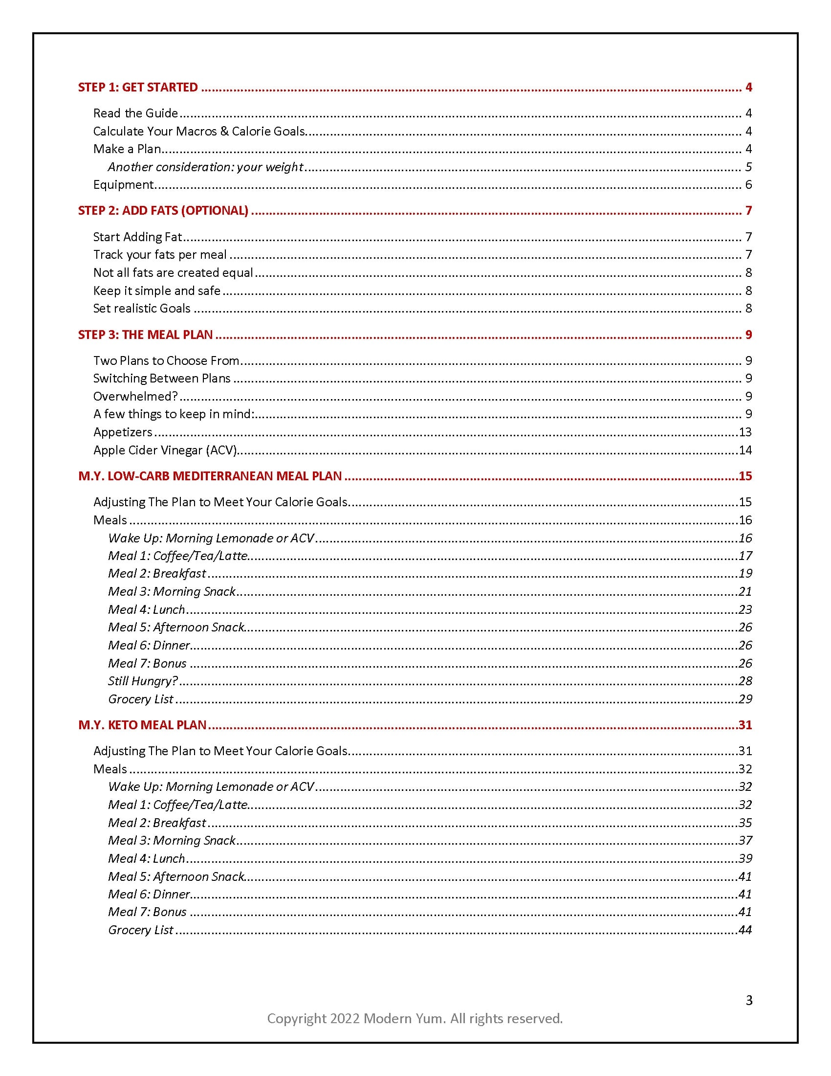 Page 3: Table of Contents