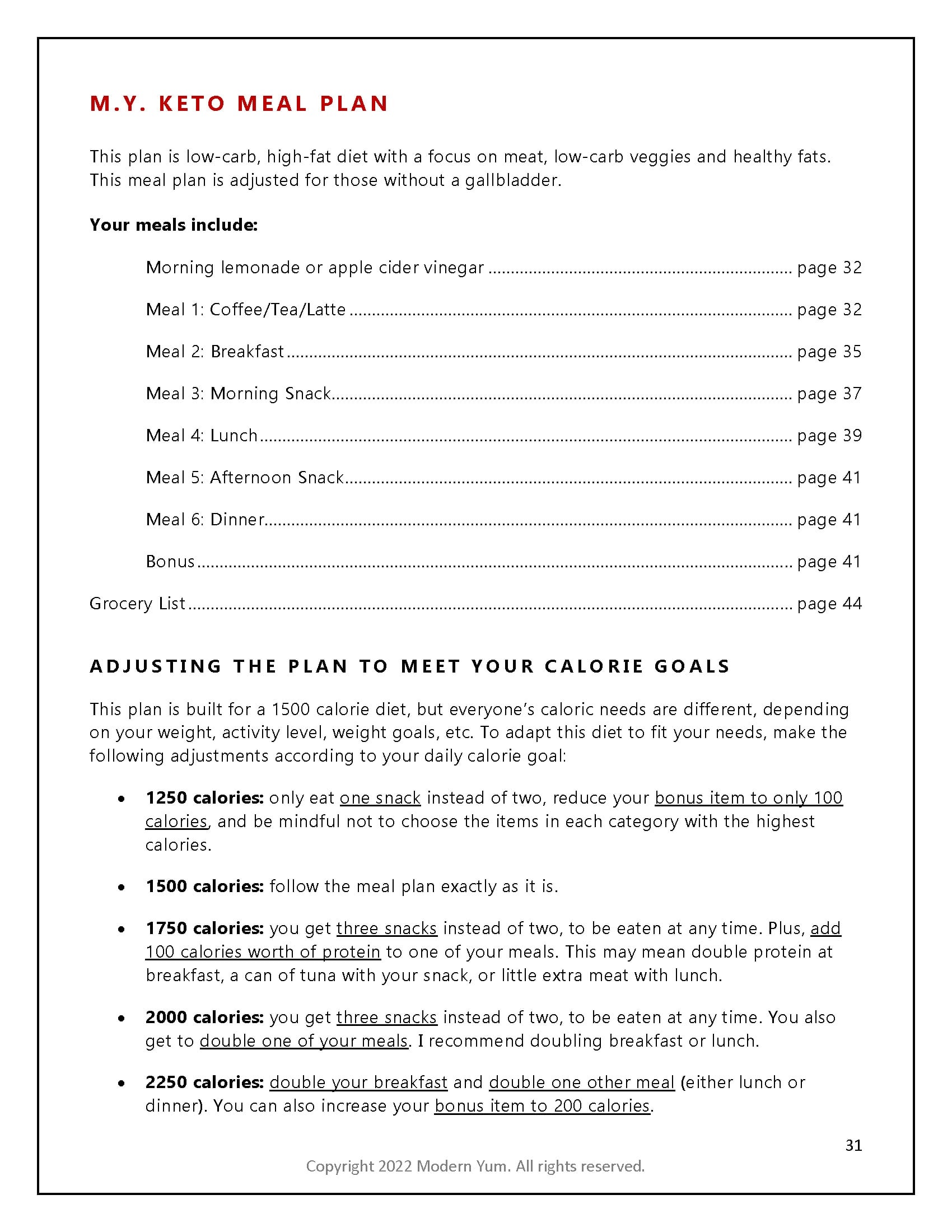 Page 31: M.Y. Keto Meal Plan